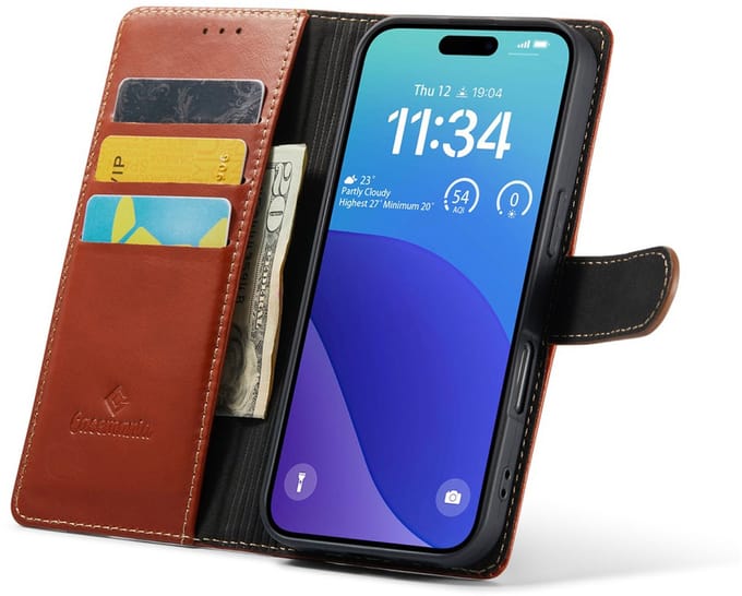 CaseMania Bookcase hoesje geschikt voor Apple iPhone 16 Pro Max - Effen Cognac - Leer