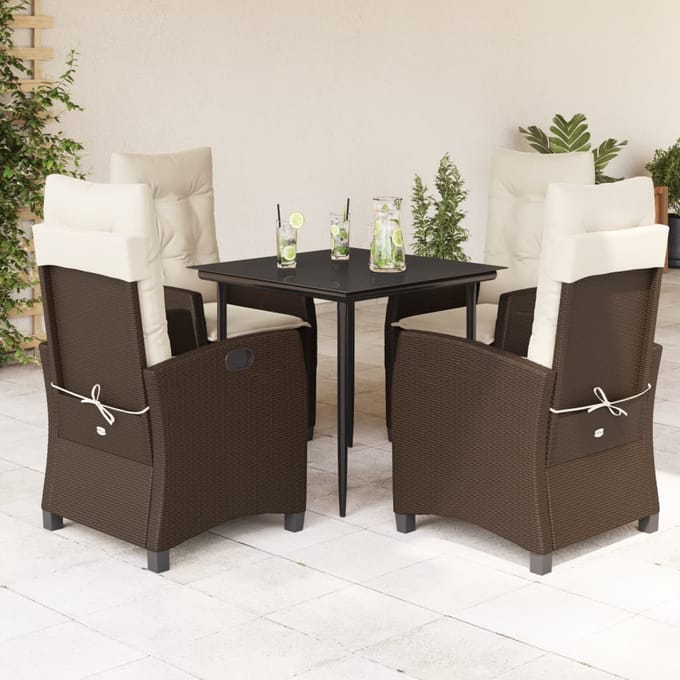 vidaXL - 5-delige - Tuinset - met - kussens - poly - rattan - bruin
