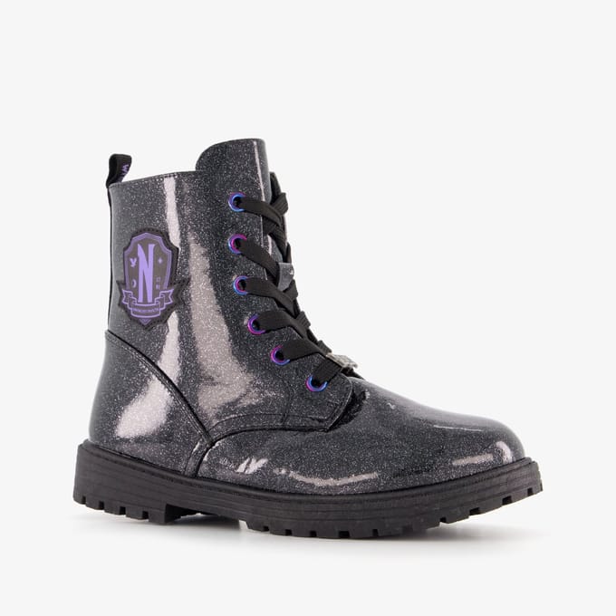 Wednesday meisjes veterboots met glitters zwart - Maat 36