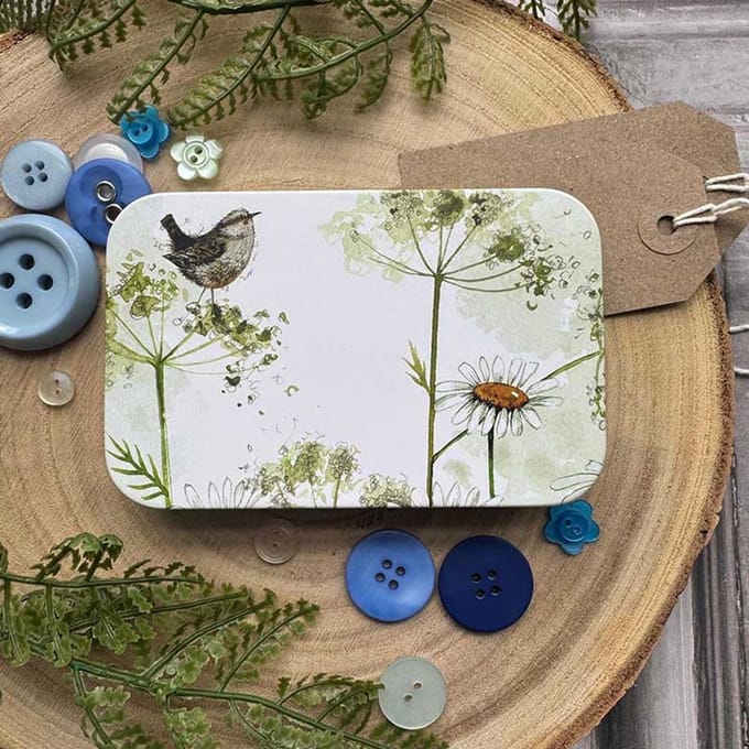 Alex Clark Rectangle Tin Wren ~ Langwerpig opbergblikje vogel