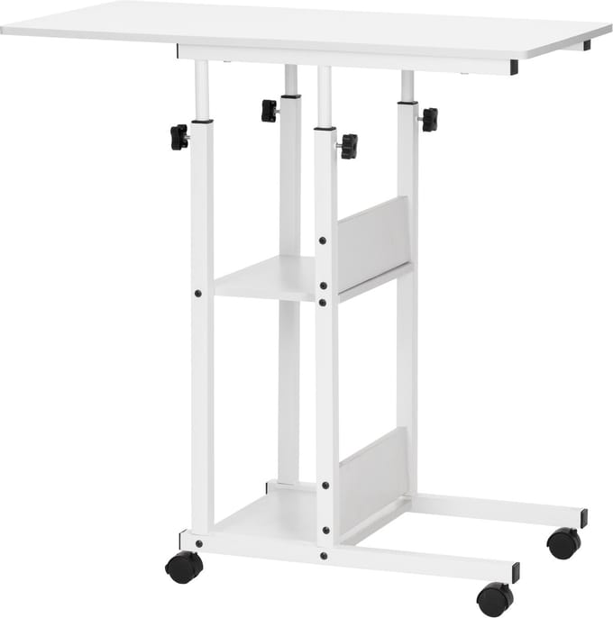 Springos Bureau – Werkbureau – Computer Bureau – Bureautafel – Op Wielen – Verstelbaar - 73-85 X 40 X 80 CM – 20 Kg - Wit - Metaal - Hout