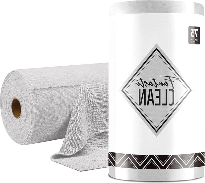 Microfiber Cleaning Cloth Roll - 75 Pack Tear-off Towels 30x30cm - Reusable Washable Rags - Grey
