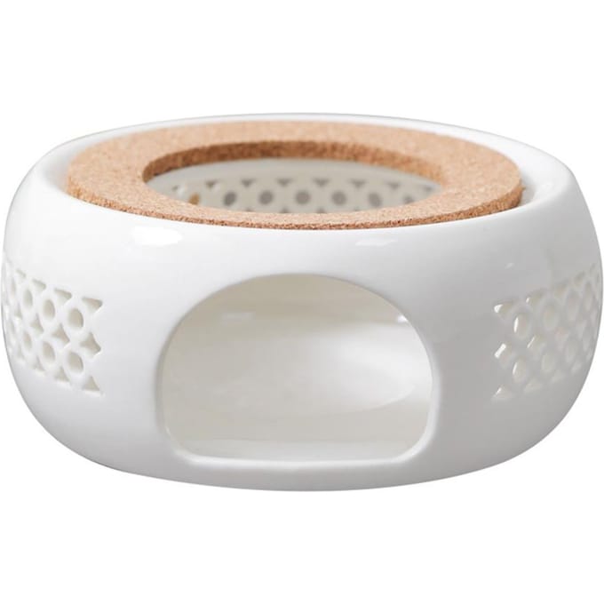 Theepotwarmer Porselein Koffiepotverwarmer Theepotbasis met Kurkonderzetter Thee Koffie Waterwarmer white