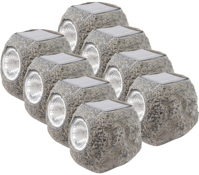 Lumineo Buiten spot solar verlichting - 8x - steen - LED - 10 x 12 cm