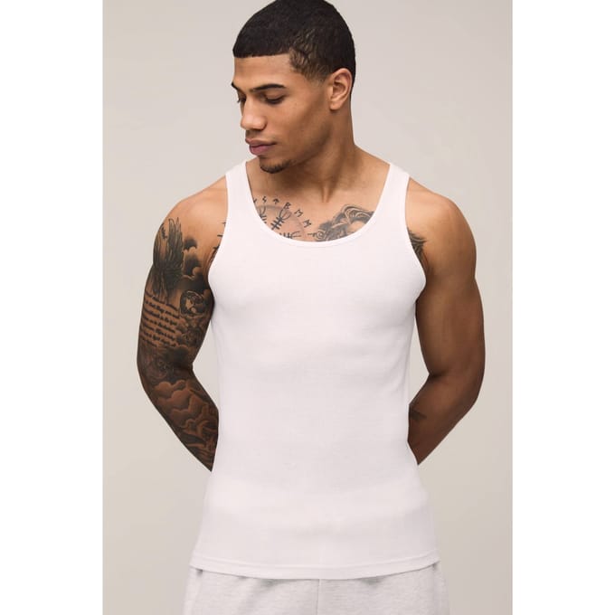 Essential Slim Fit Ribbed Vest | White | Size Medium