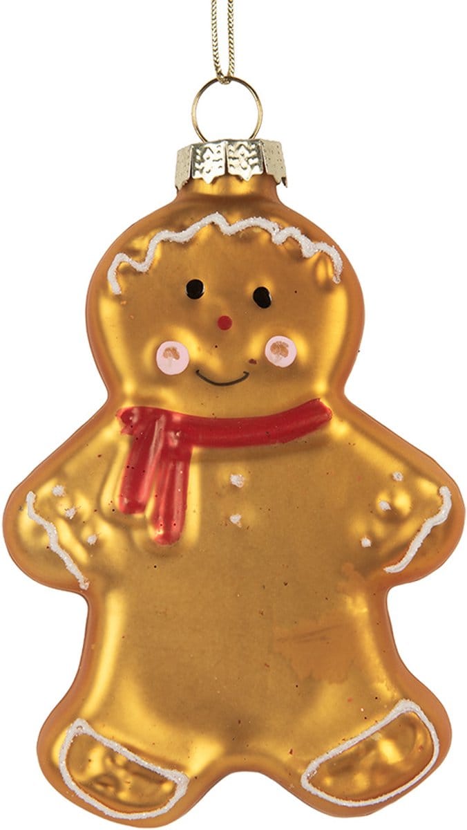 Clayre & Eef Kersthanger Gingerbread man 6x2x10 cm Bruin Glas