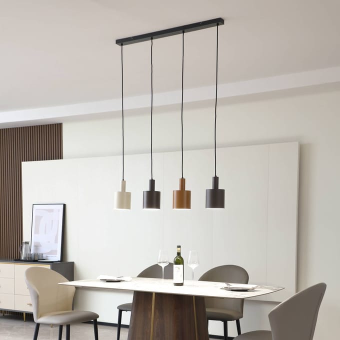 Lindby - hanglamp - 4lichts - IJzer - H: 21.5 cm - E27 - donkerbruin, koffiebruin, beige