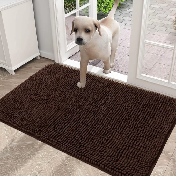 Deurmat voor Honden - Wasbare Hondenmat Binnen, Antislip, Sneldrogend Microvezel voor Modderige Poten - Bruin
