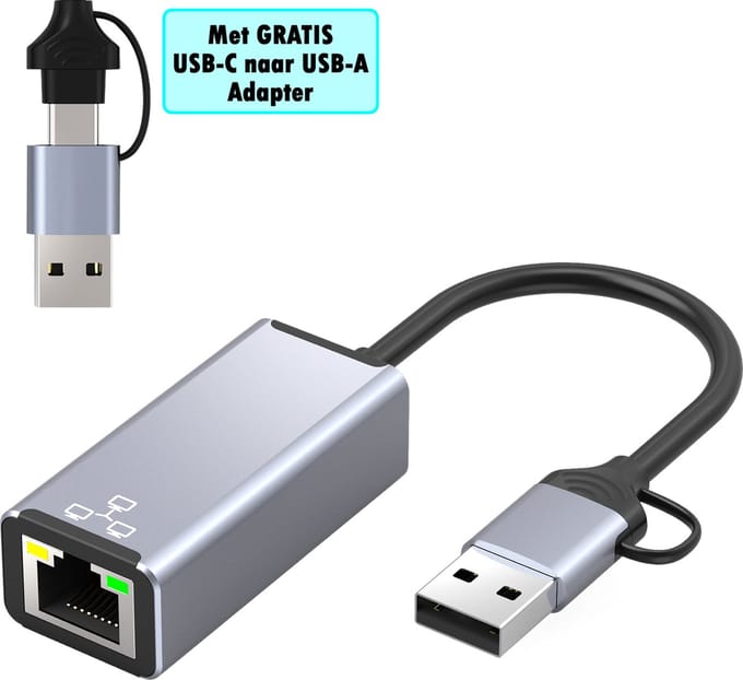 USB-C naar LAN - Hub - met usb-c naar usb-a plug - USB Ethernet adapter - USB-c naar Ethernet - USB Lan adapter