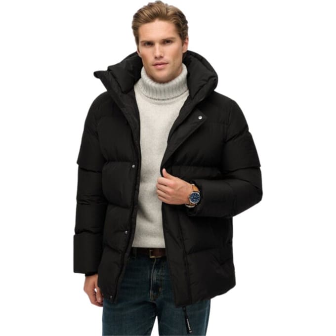 Superdry Middellange Sport Pufferjas met Capuchon Black Grootte: L
