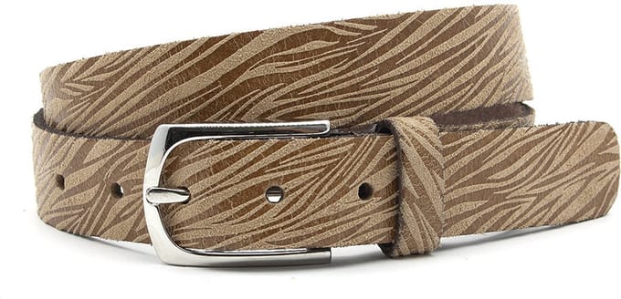 Damesriem bruin - Leren pantalon riem 3cm met zebraprint - Leer - Pantalon riem - Casual - Maat 95