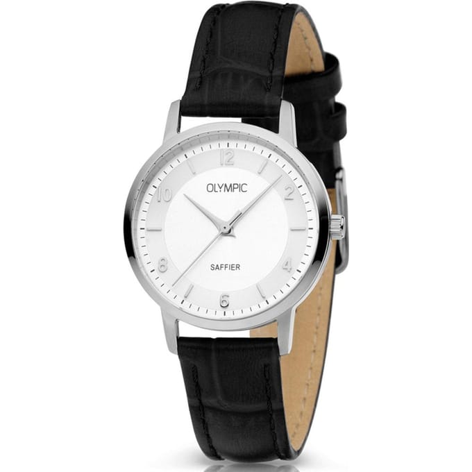 Olympic OL26DSL048 ALBA Horloge - Leer - Zilverkleurig - 29mm