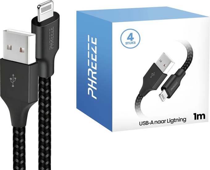 4x oplaadsnoer geschikt voor iPhone met Lightning naar usb - 1 meter & stevig - Oplaadkabel
