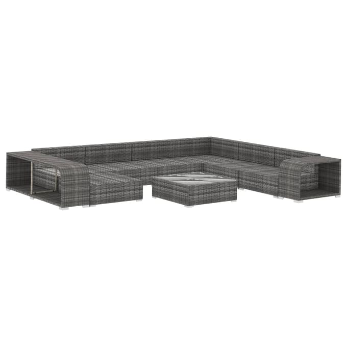 vidaXL - 10-delige - Loungeset - met - kussens - poly - rattan - grijs