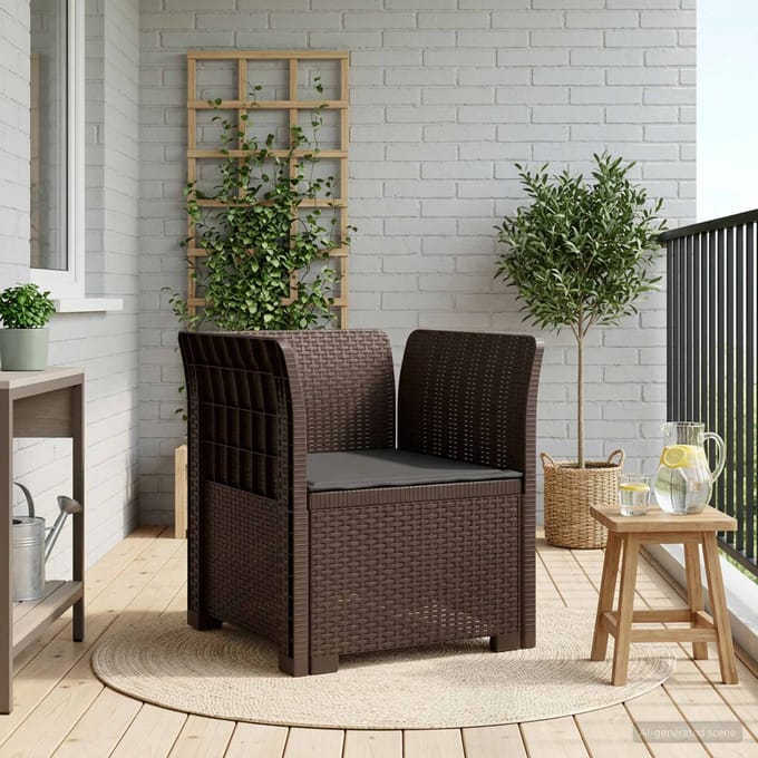 vidaXL - Eén-zits - Fauteuil - met - Kussen - Rieten - Look - PP - Bruin