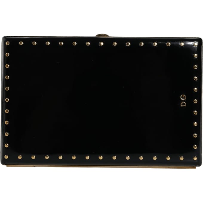 Zwart Leren Studs Gouden Frame Clutch Avondtas