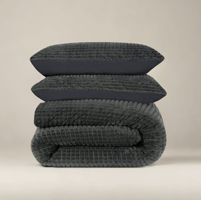 Sleeptime Check Teddy Dekbedovertrek - Eenpersoons - 140X200/220 + 1 x kussensloop 60x70 - Antraciet