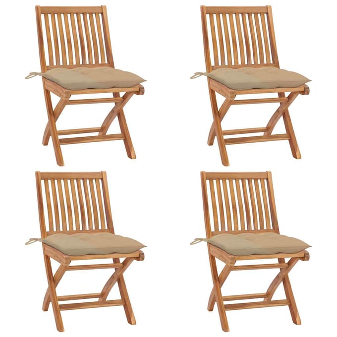 vidaXL - Opklapbare - stoelen - met - kussens, - 4 - stuks, - massief - teakhout