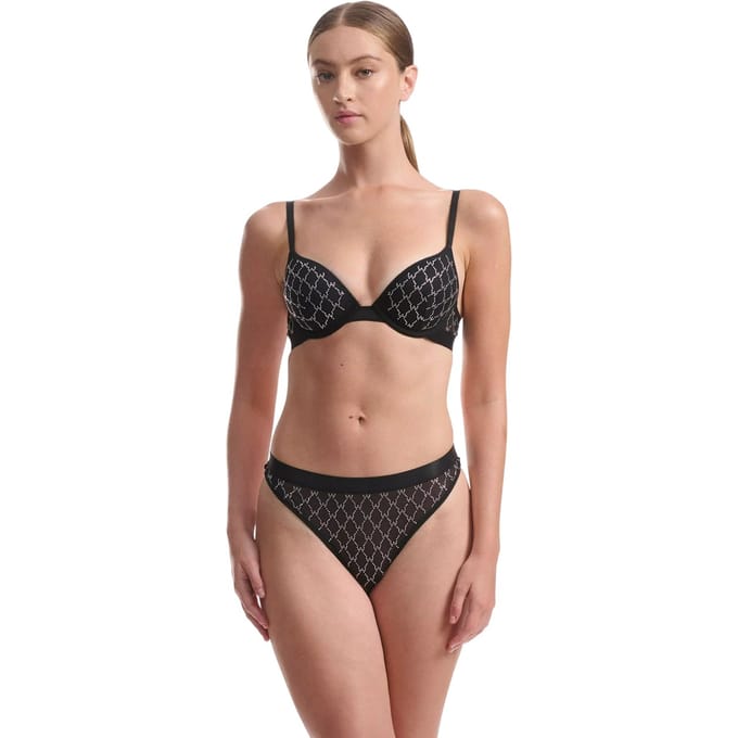 Wolford Dames-string met logo, doorschijnend (Zwart)