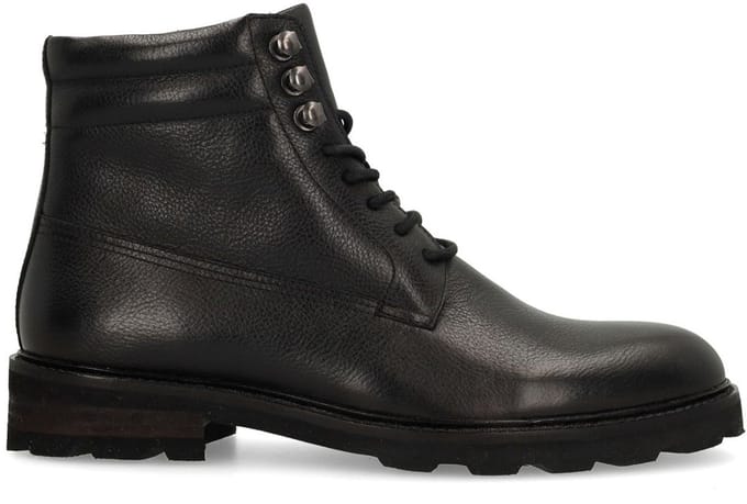 Manfield - Heren - Zwarte leren veterboots - Maat 46