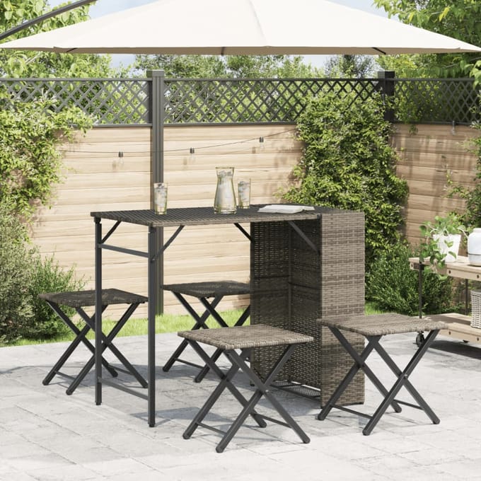 vidaXL - 5-delige - Tuinset - inklapbaar - poly - rattan - grijs