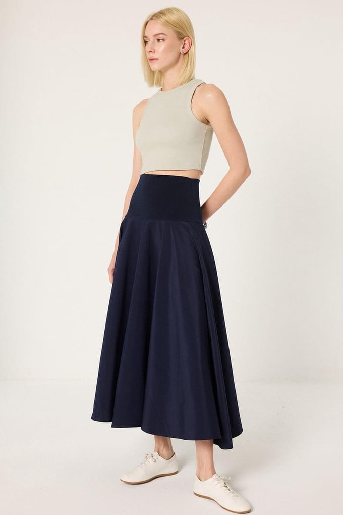 Touché Privé - Cupro rok met korsetdetail - Marine - Dames