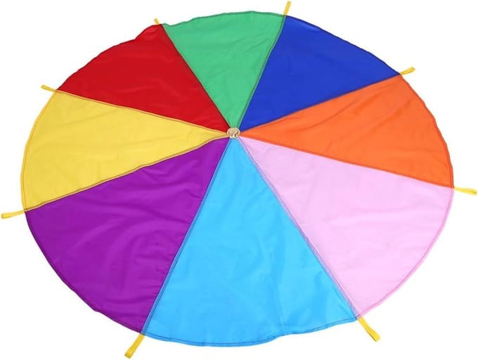 Parachutespel voor kinderteamwork - 8 handgrepen - 2 m diameter - regenboogkleuren