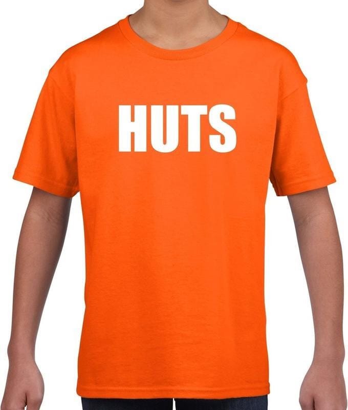 HUTS tekst t-shirt oranje kids - kids shirt HUTS 110/116