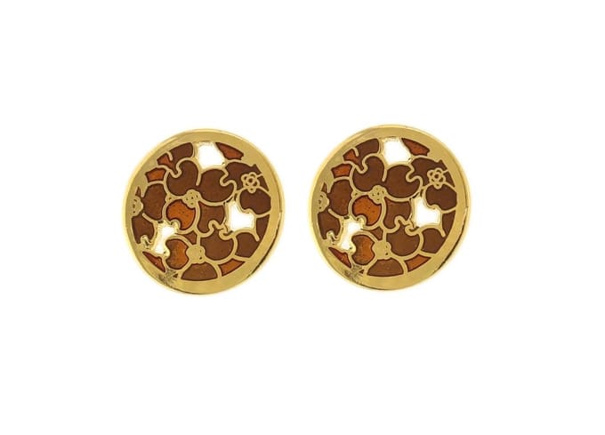 Behave - Oorknopjes dames - rond bloemmotief - bruin - 1 cm