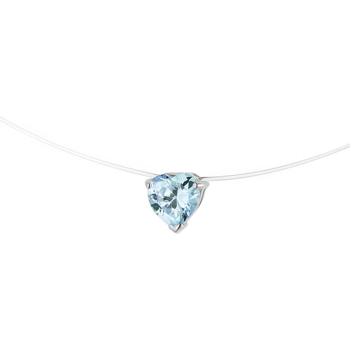 Blauwe zirkoniumoxide ketting 5 mm vorm hart nylon transparant zilver 925