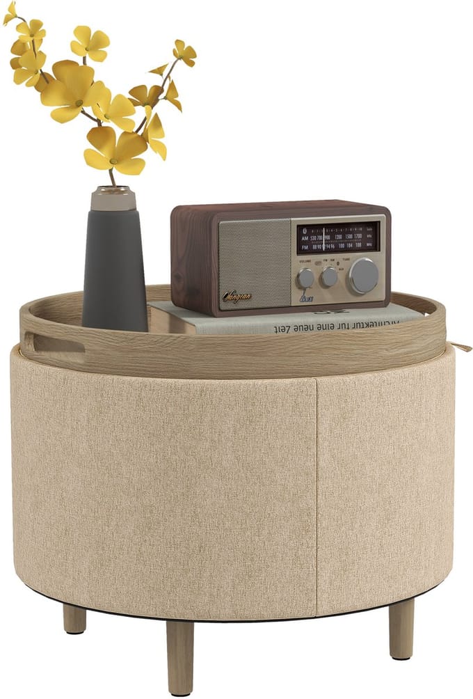 HOMCOM Opbergpoef - Badstof - 56x56x42cm - Beige