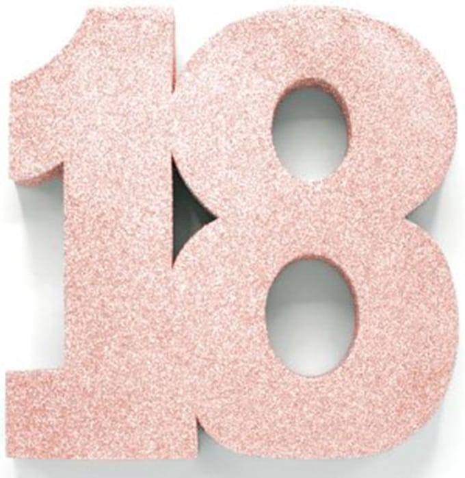 Tafeldecoratie verjaardag 18 rosegoud.
