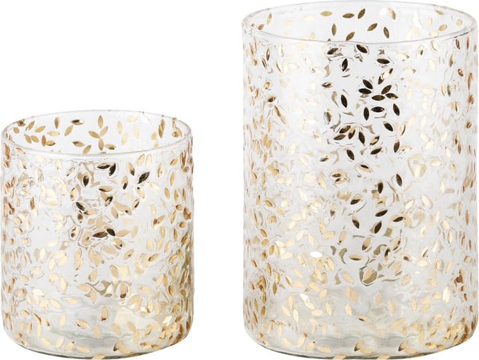 Dekoratief | Set 2 theelichthouders 'Golden Leaf', glas, 10x10x13cm | A248445