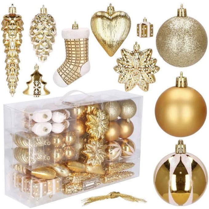Springos - Kerstballen - Kerstversiering - Onbreekbaar - 72 Stuks - Goud/Wit