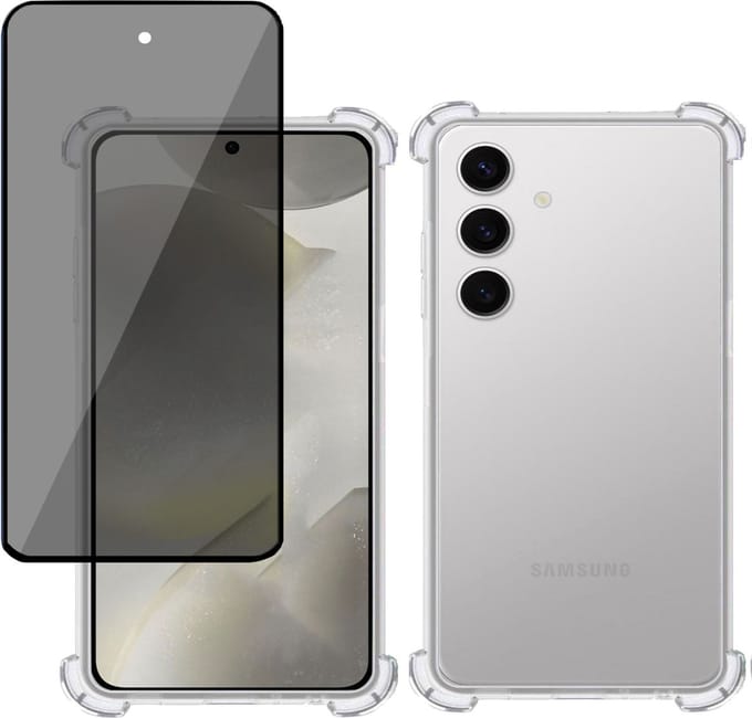 Hoesje + Privé Screenprotector geschikt voor Samsung Galaxy S24 Plus – Privacy Tempered Glass - Case Transparant