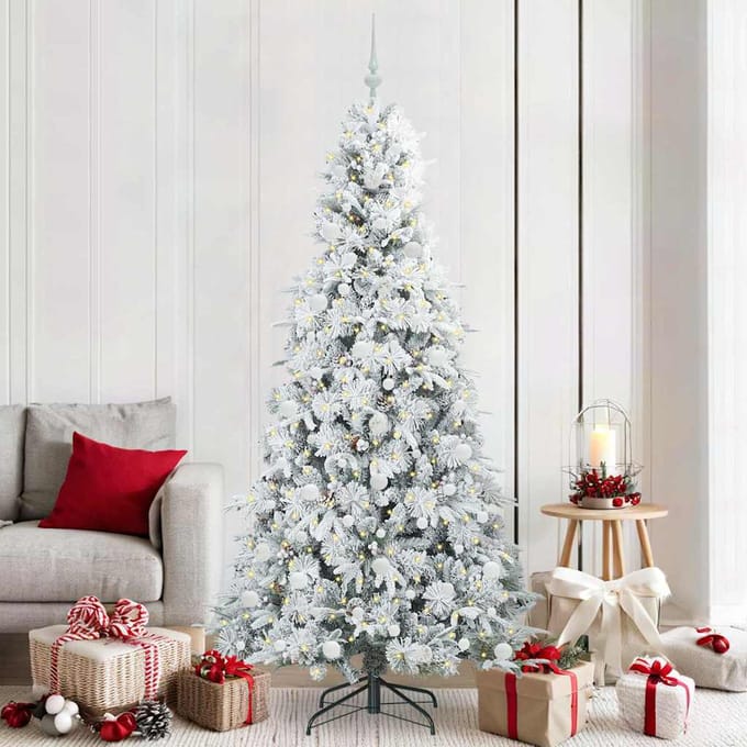 vidaXL - Kunstmatige - Hinged - Kerstboom - met - 300 - LED - Wit - 210 - cm - PE - en - PVC