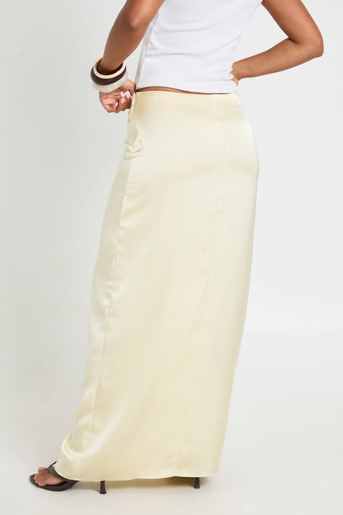 boohoo Dames Satijnen Zeemeermin Maxi Rok | Citroen | Maat: 38