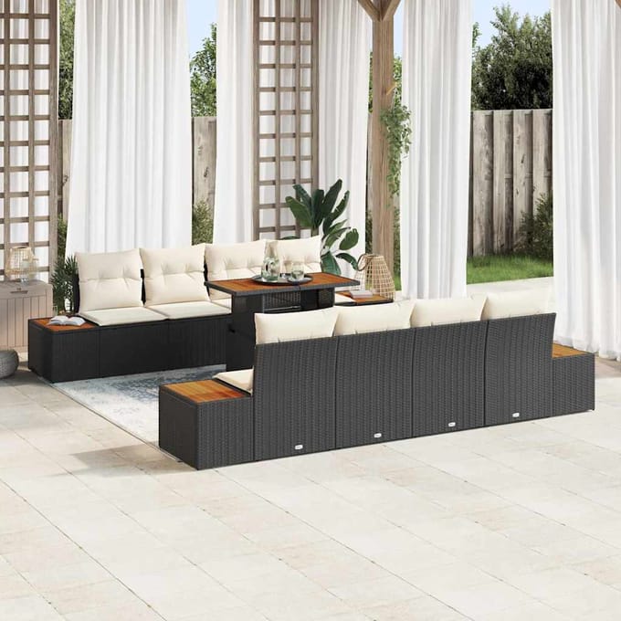 vidaXL - Tuinbank - Set - 9 - st - Zwart - poly - rattan