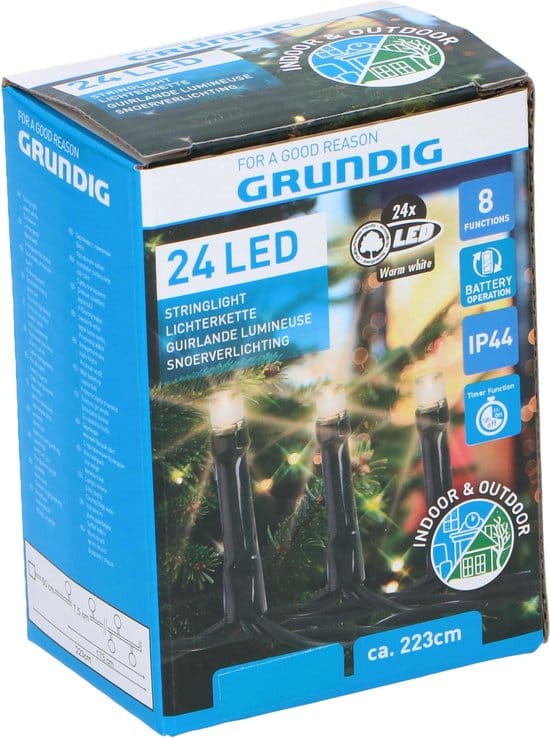 Grundig Kerstverlichting - 24 LED - 8 Standen - met Timer - 223 cm - Warm Wit