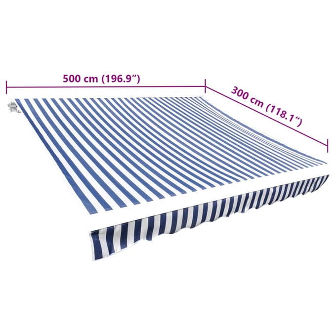 vidaXL - Vervangingsdoek - voor - luifel - 500x300 - cm - polyester - blauw - en - wit