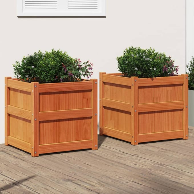 vidaXL - Plantenbakken - 2 - st - cm - massief - grenenhout - wasbruin