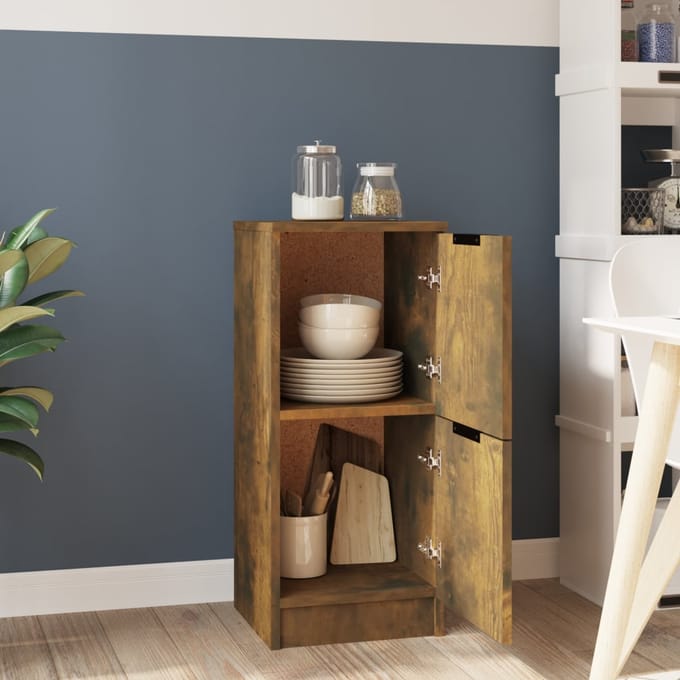 vidaXL - Dressoir - 30x30x70 - cm - bewerkt - hout - gerookt - eikenkleurig