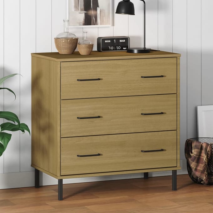 vidaXL - Dressoir - met - 3 - lades - OSLO - 77x40x79,5 - cm - grenenhout - bruin
