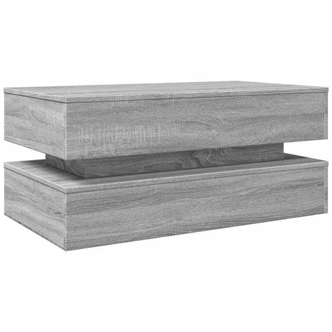 vidaXL - Salontafel - met - LED-verlichting - 90x50x40 - cm - grijs - sonoma - eiken