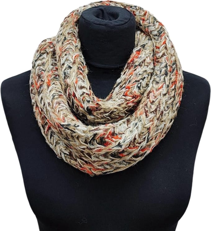 Grof Gebreide Colsjaal - Ronde Sjaal - Khaki/Zwart - 65 x 26 cm (2WB#)
