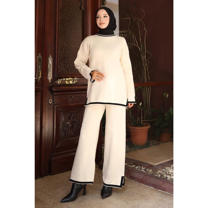 Split Detailed Gebreide kleding Pak Wit