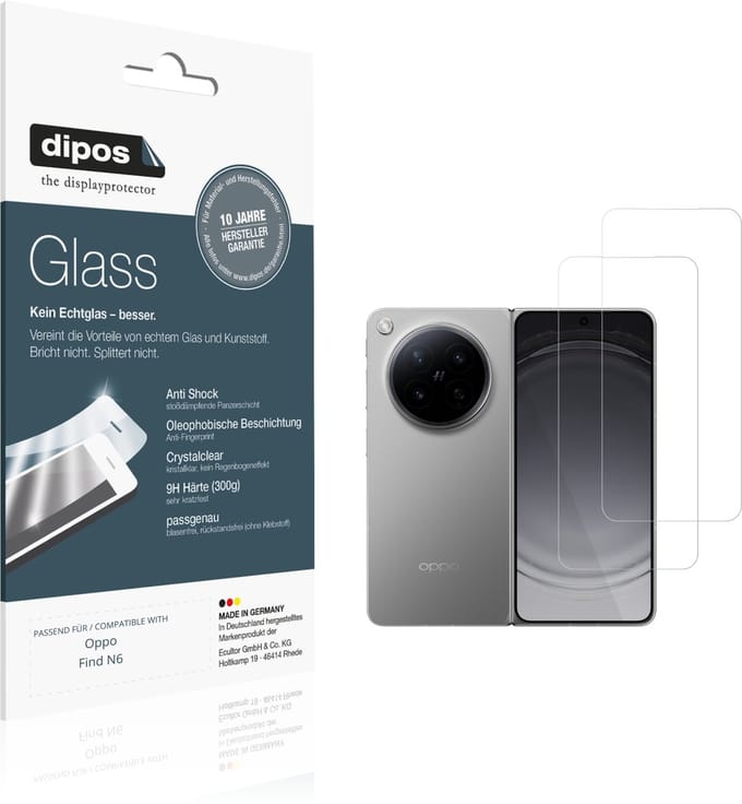 dipos – 2x Pantserfolie geschikt voor Oppo Find N6 Aussenseite | 9H Screenprotector