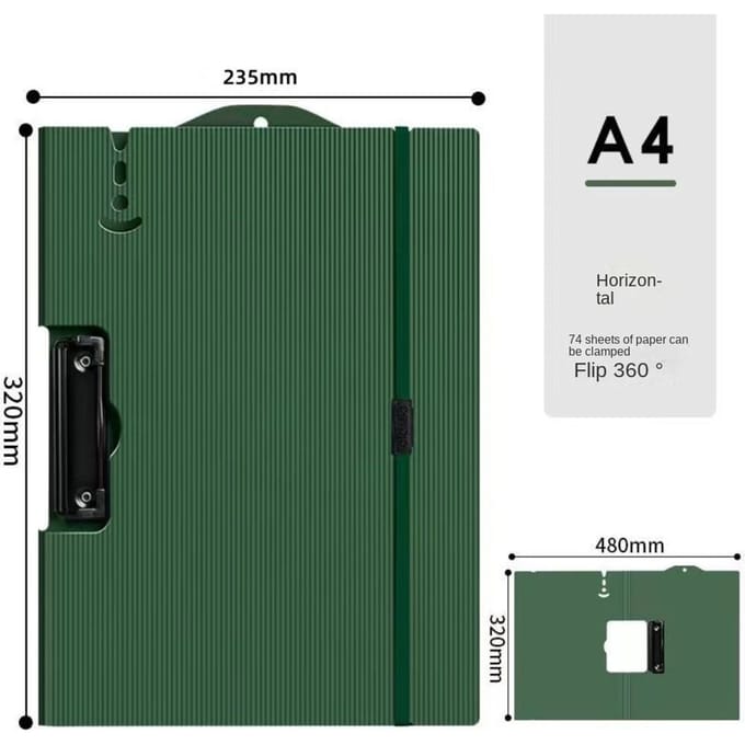 Planche à pince A4 de qualité supérieure pour école, classeur A4, tableau mémo avec sangles, bloc-notes A4 étanche, planche A4 pliable horizontalement avec pince black