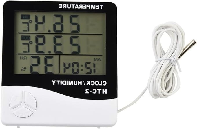 Thermo-Hygrometer Weerstation - Digitale Weermeter - Binnenklimaat Monitoren - Met Buitensensor - 15 x 13 x 3 cm - Grijs