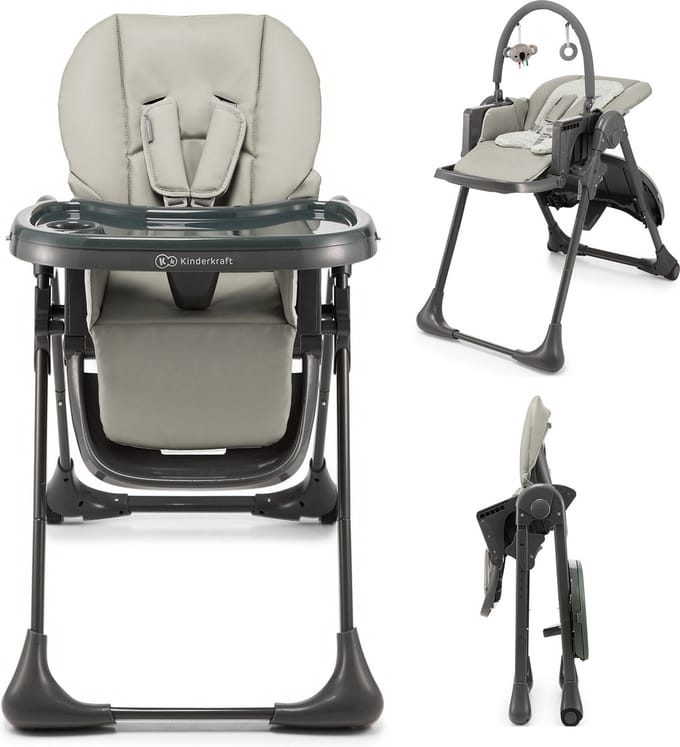 Kinderkraft TUMMIE Kinderstoel - 2-in-1 met wipstoel - Inklapbaar - Grijs